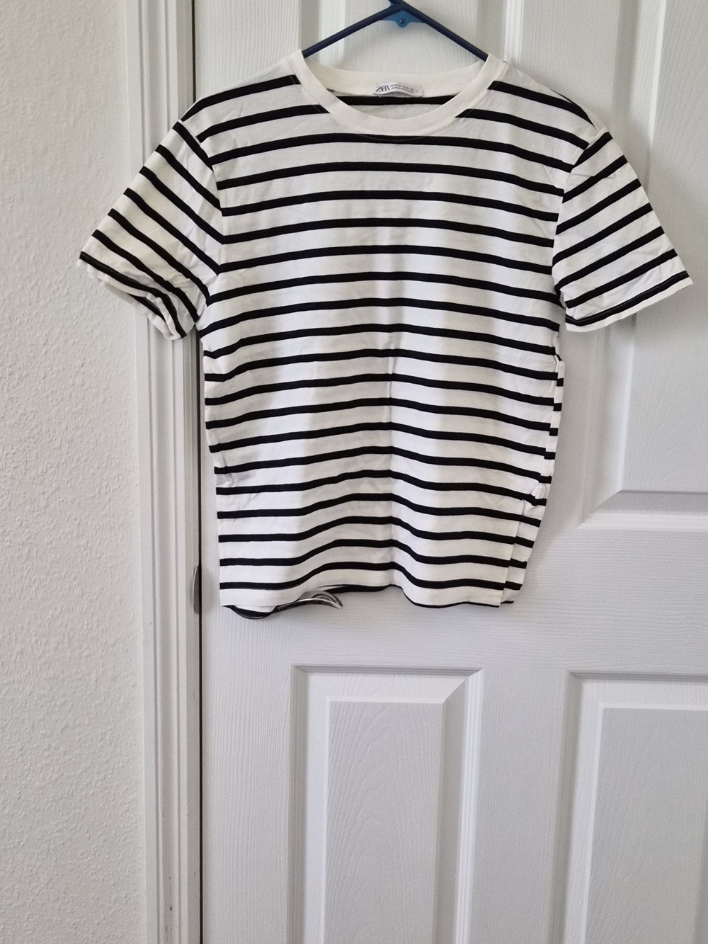 Zara Black and White Striped Short Sleeve Tee